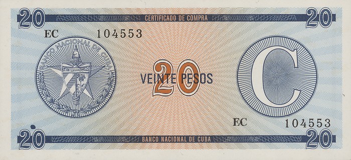 Front of Cuba pFX23: 20 Pesos from 1988