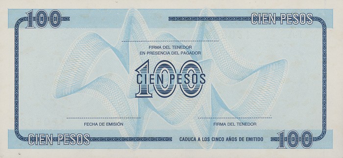 Back of Cuba pFX25: 100 Pesos from 1988