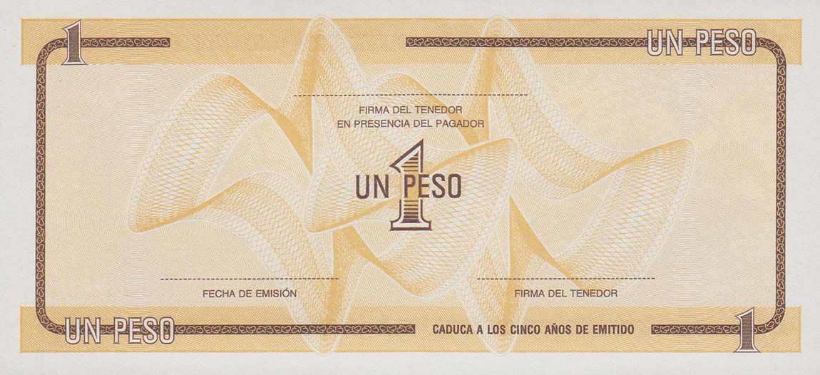 Back of Cuba pFX27: 1 Peso from 1989