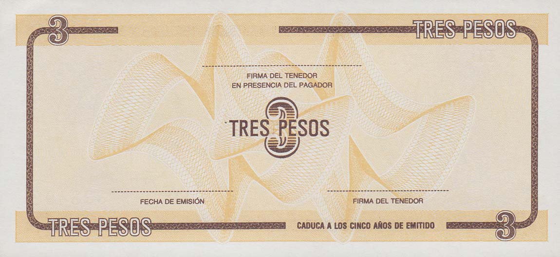 Back of Cuba pFX28: 3 Pesos from 1989