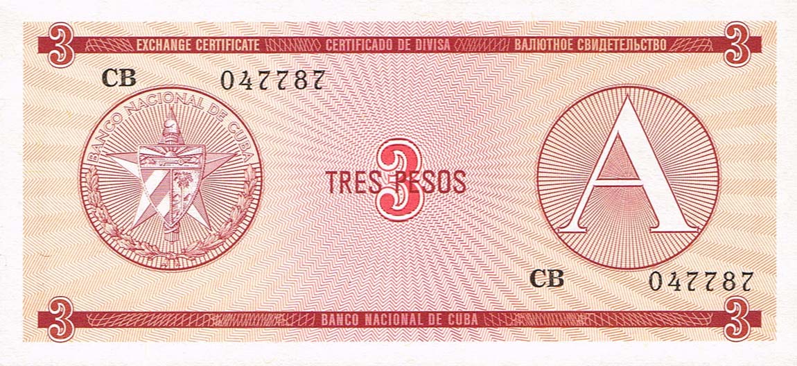 Front of Cuba pFX2: 3 Pesos from 1985