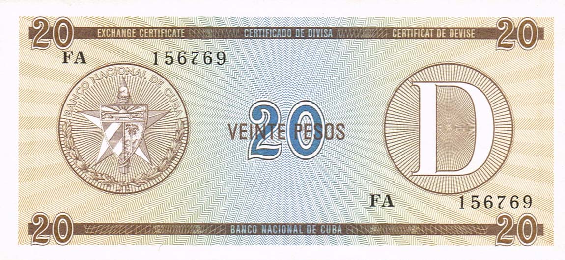 Front of Cuba pFX31: 20 Pesos from 1989