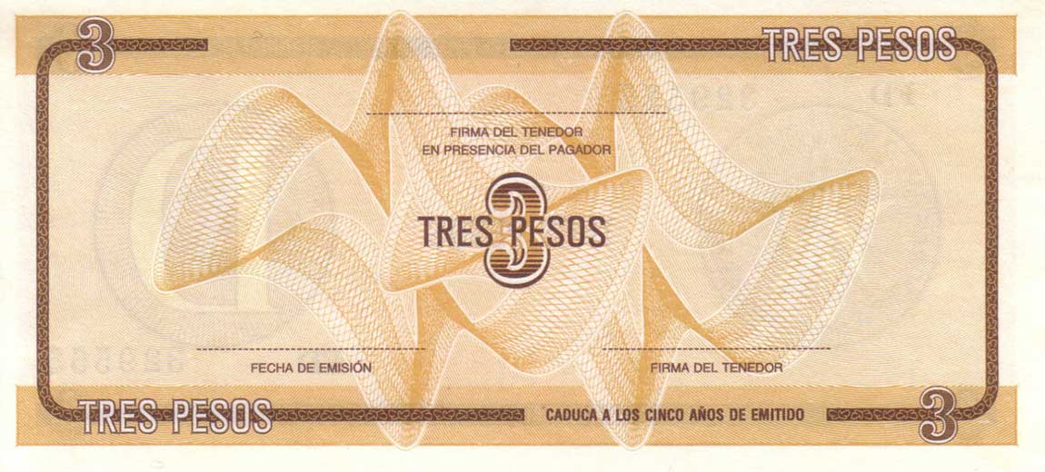 Back of Cuba pFX33: 3 Pesos from 1990