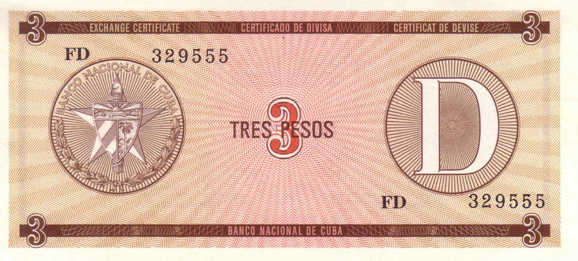 Front of Cuba pFX33: 3 Pesos from 1990