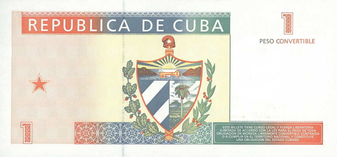 Back of Cuba pFX37: 1 Peso Convertible from 1994