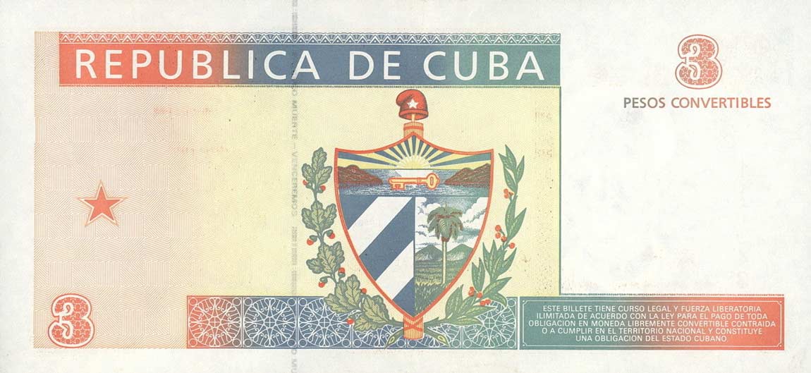 Back of Cuba pFX38: 3 Peso Convertible from 1994