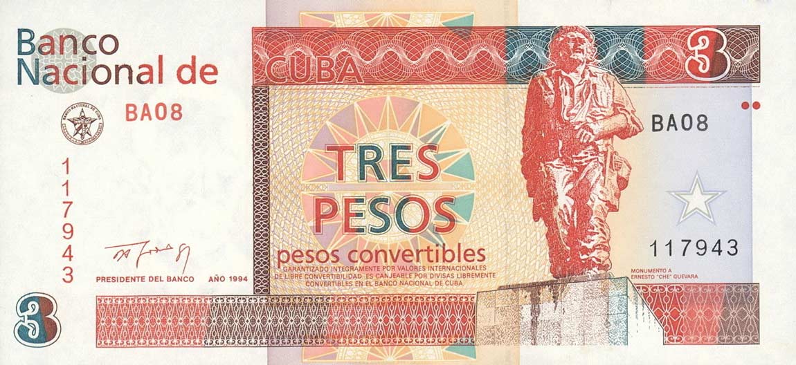 Front of Cuba pFX38: 3 Peso Convertible from 1994