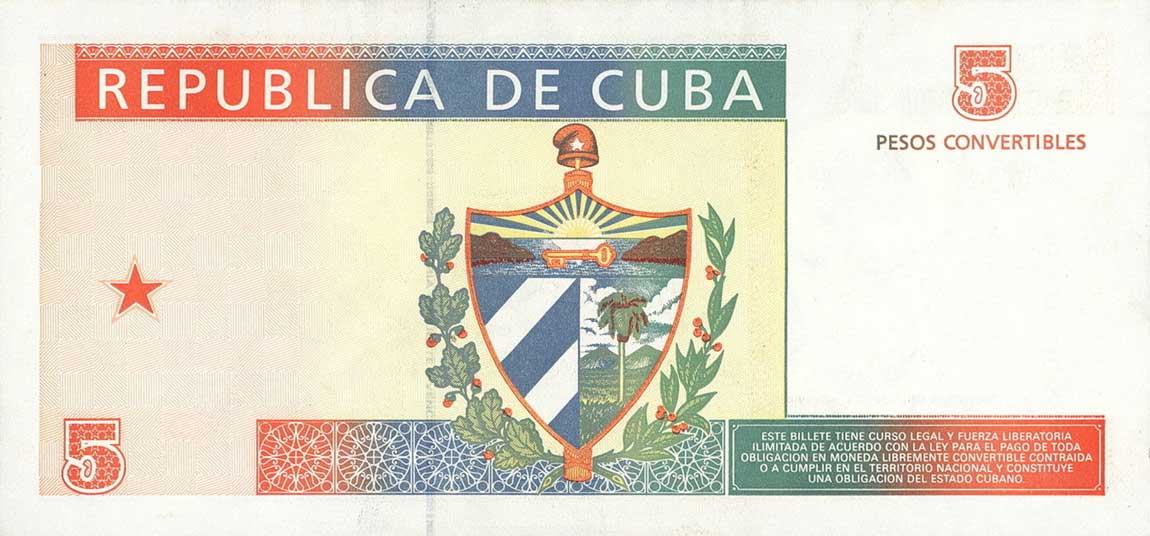 Back of Cuba pFX39: 5 Peso Convertible from 1994