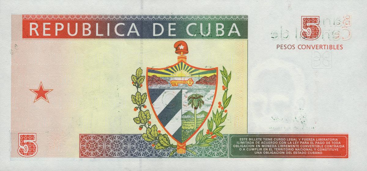 Back of Cuba pFX44b: 5 Pesos Convertibles from 2005