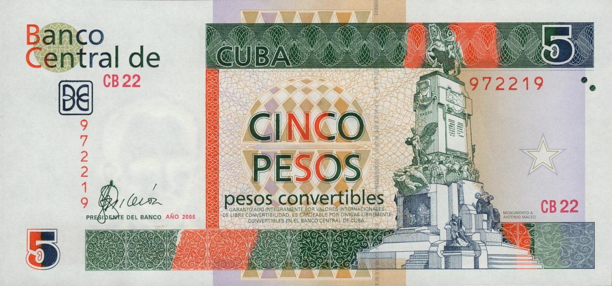 Front of Cuba pFX44b: 5 Pesos Convertibles from 2005