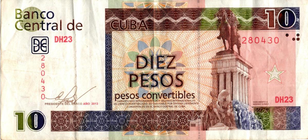 Front of Cuba pFX56: 10 Pesos Convertibles from 2013