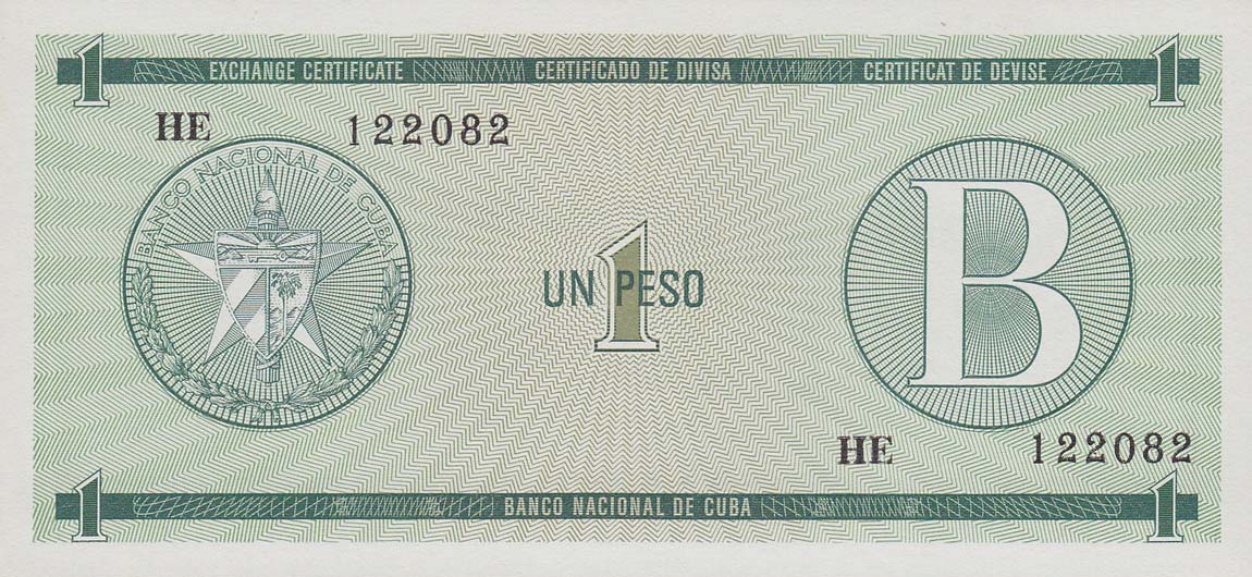 Front of Cuba pFX6: 1 Peso from 1985