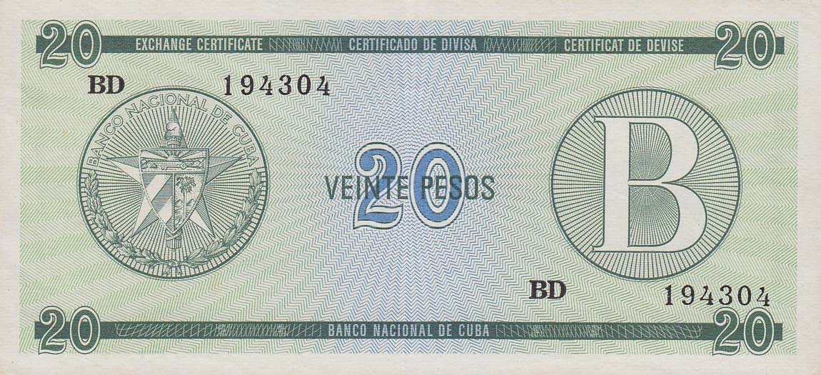 Front of Cuba pFX9: 20 Pesos from 1985