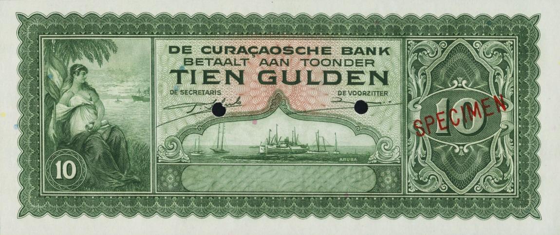 Front of Curacao p26s: 10 Gulden from 1943