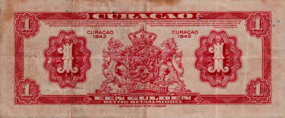 Back of Curacao p35a: 1 Gulden from 1942