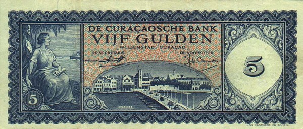 Front of Curacao p38: 5 Gulden from 1954