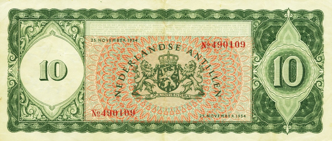 Back of Curacao p39: 10 Gulden from 1954