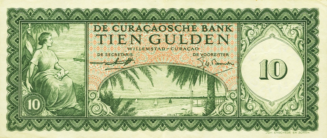 Front of Curacao p39: 10 Gulden from 1954