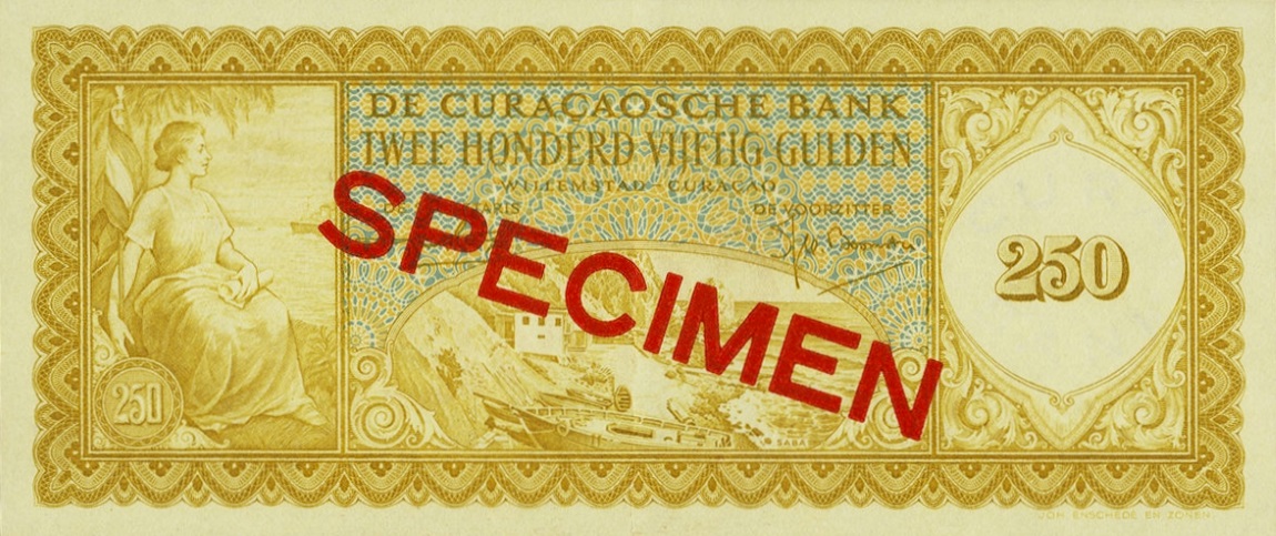 Front of Curacao p43s: 250 Gulden from 1954