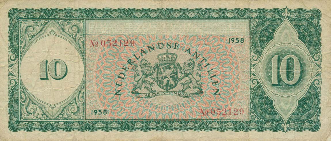 Back of Curacao p46: 10 Gulden from 1958