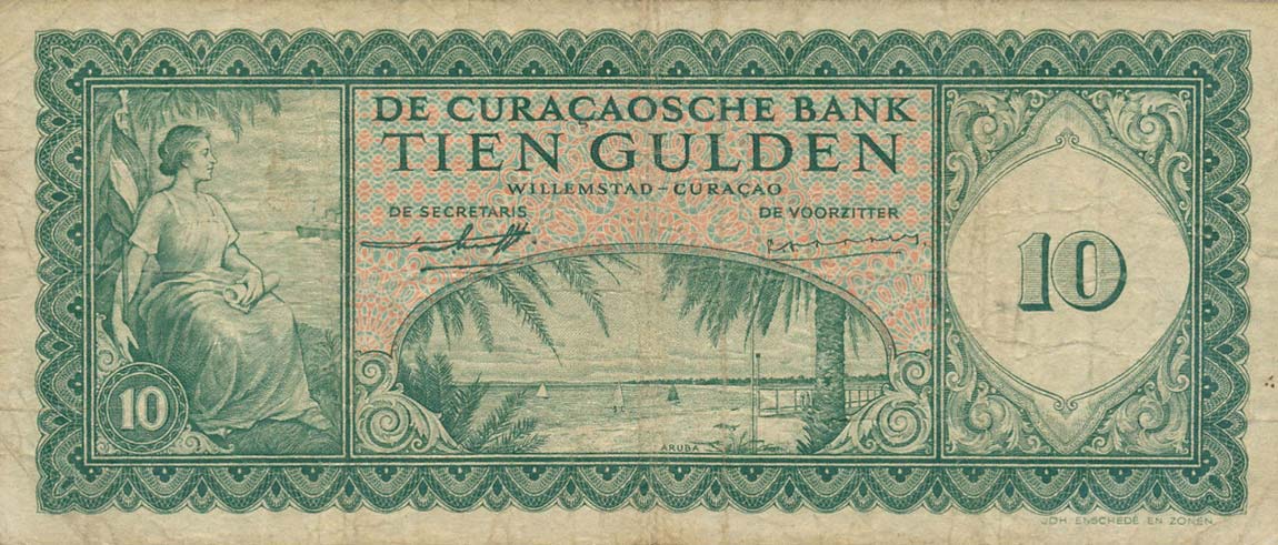 Front of Curacao p46: 10 Gulden from 1958