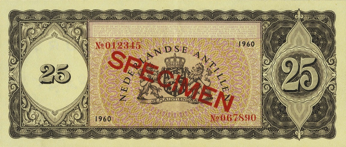 Back of Curacao p53s: 25 Gulden from 1960