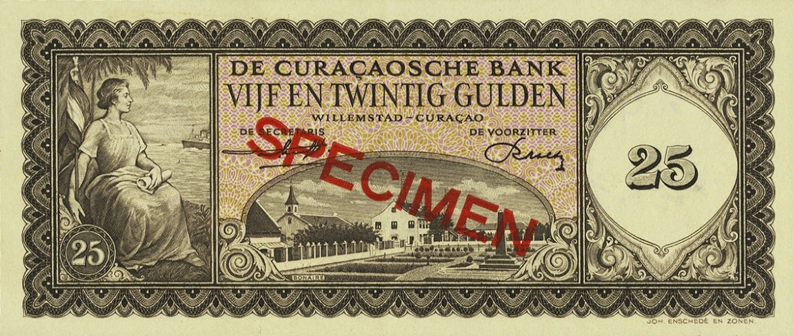 Front of Curacao p53s: 25 Gulden from 1960