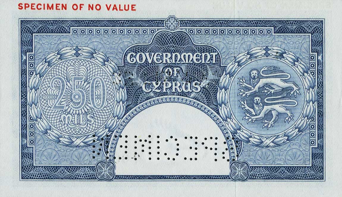 Back of Cyprus p33s: 250 Mils from 1955