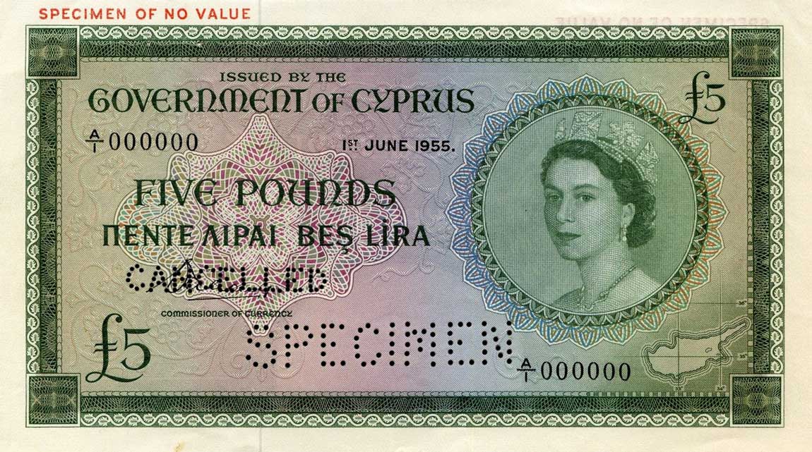 Front of Cyprus p36s: 5 Pounds from 1955