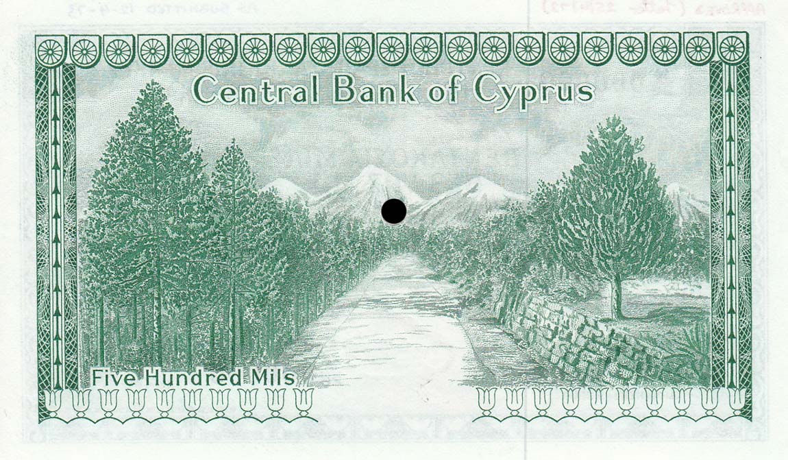 Back of Cyprus p42s: 500 Mils from 1964