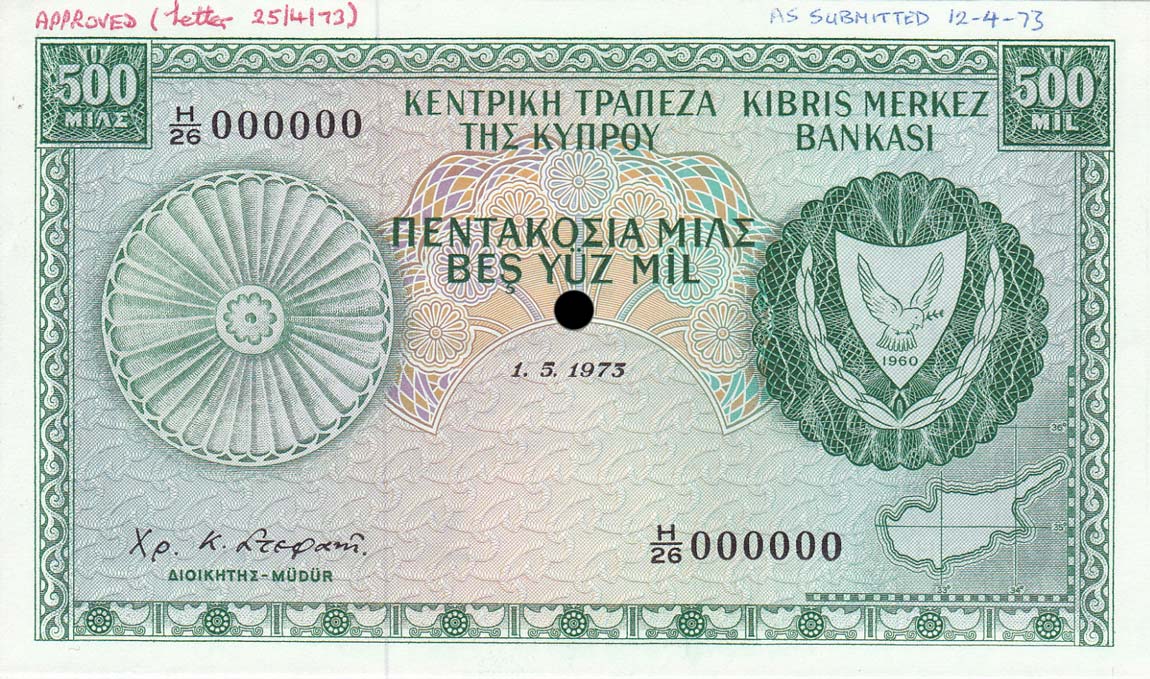 Front of Cyprus p42s: 500 Mils from 1964