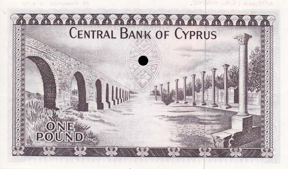 Back of Cyprus p43s: 1 Pound from 1966