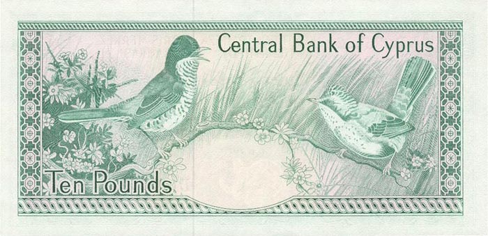 Back of Cyprus p48a: 10 Pounds from 1977