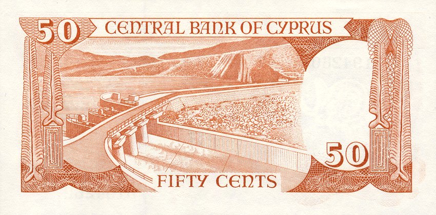 Back of Cyprus p52: 50 Cents from 1987