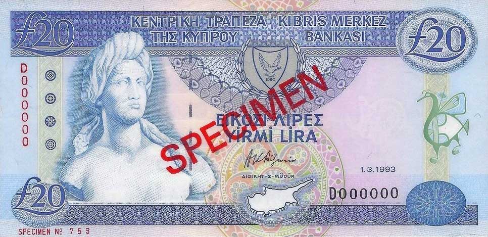 Front of Cyprus p56s: 20 Pounds from 1992