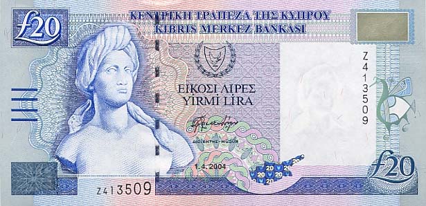 Front of Cyprus p63c: 20 Pounds from 2004