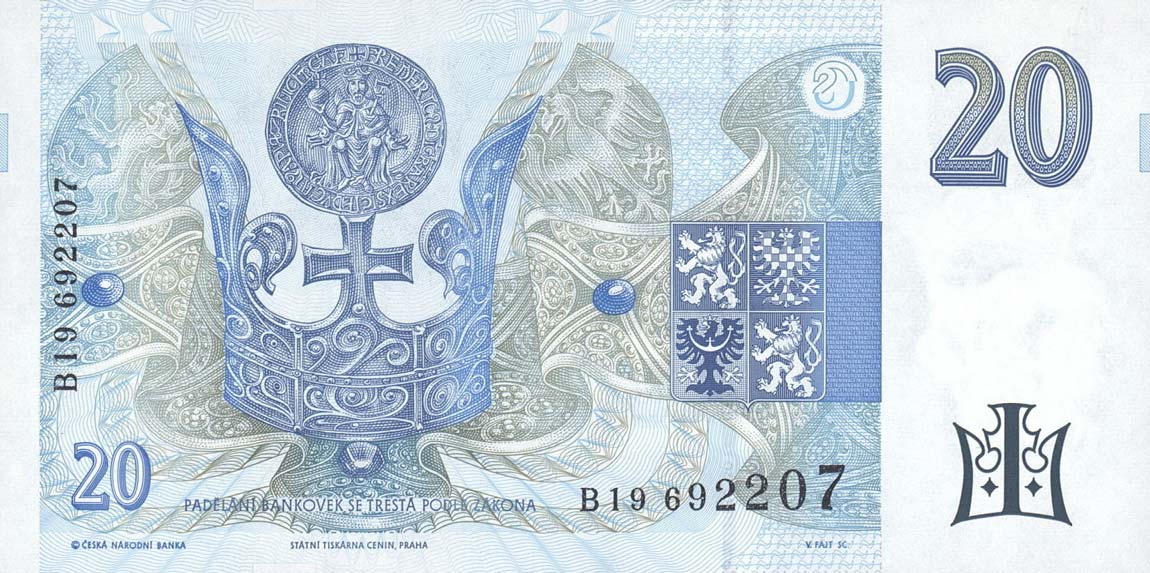 Back of Czech Republic p10c: 20 Korun from 1994