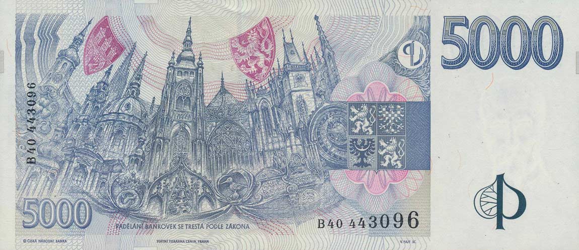 Back of Czech Republic p23a: 5000 Korun from 1999