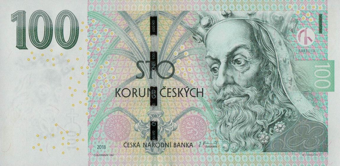 Front of Czech Republic p28: 100 Korun from 2018