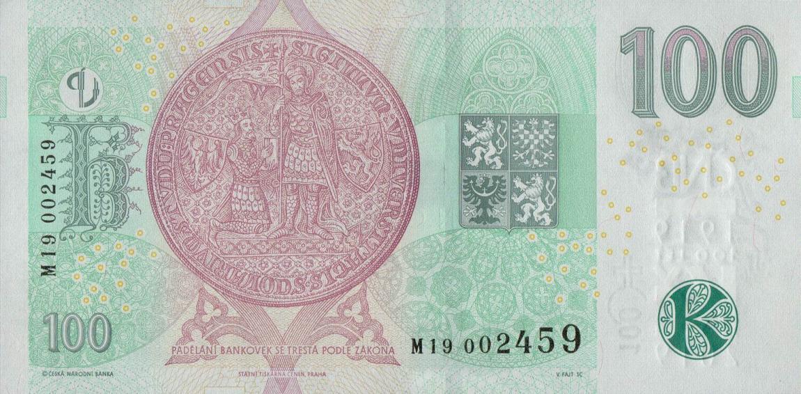 Back of Czech Republic p31: 100 Korun from 2019