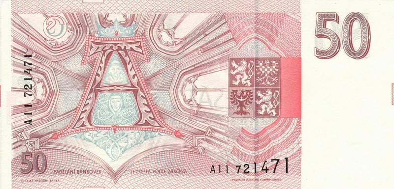 Back of Czech Republic p4a: 50 Korun from 1993