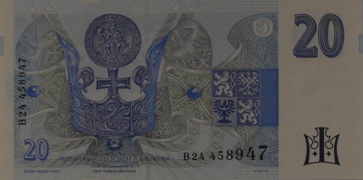 Back of Czech Republic p10b: 20 Korun from 1994