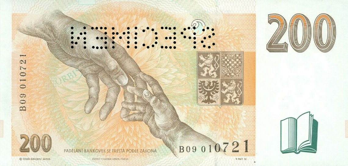 Back of Czech Republic p13s: 200 Korun from 1996