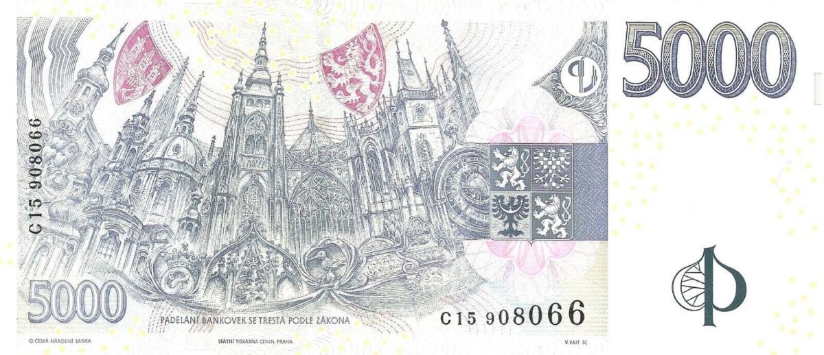 Back of Czech Republic p23b: 5000 Korun from 1999