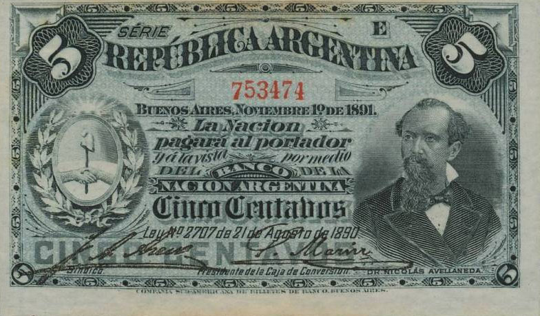 Front of Argentina p209: 5 Centavos from 1891