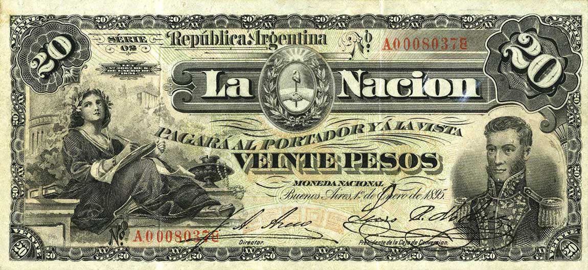 Front of Argentina p222a: 20 Pesos from 1895