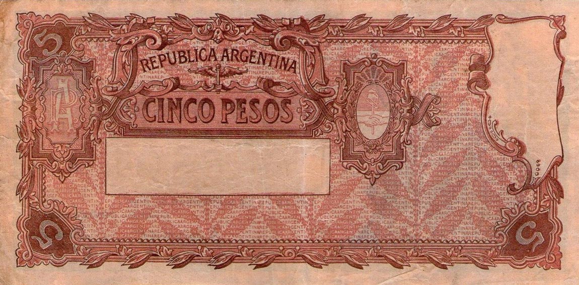 Back of Argentina p244a: 5 Pesos from 1908