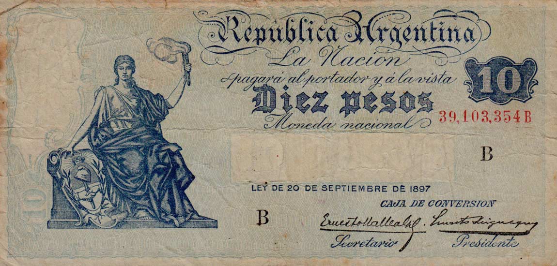 Front of Argentina p245b: 10 Pesos from 1925
