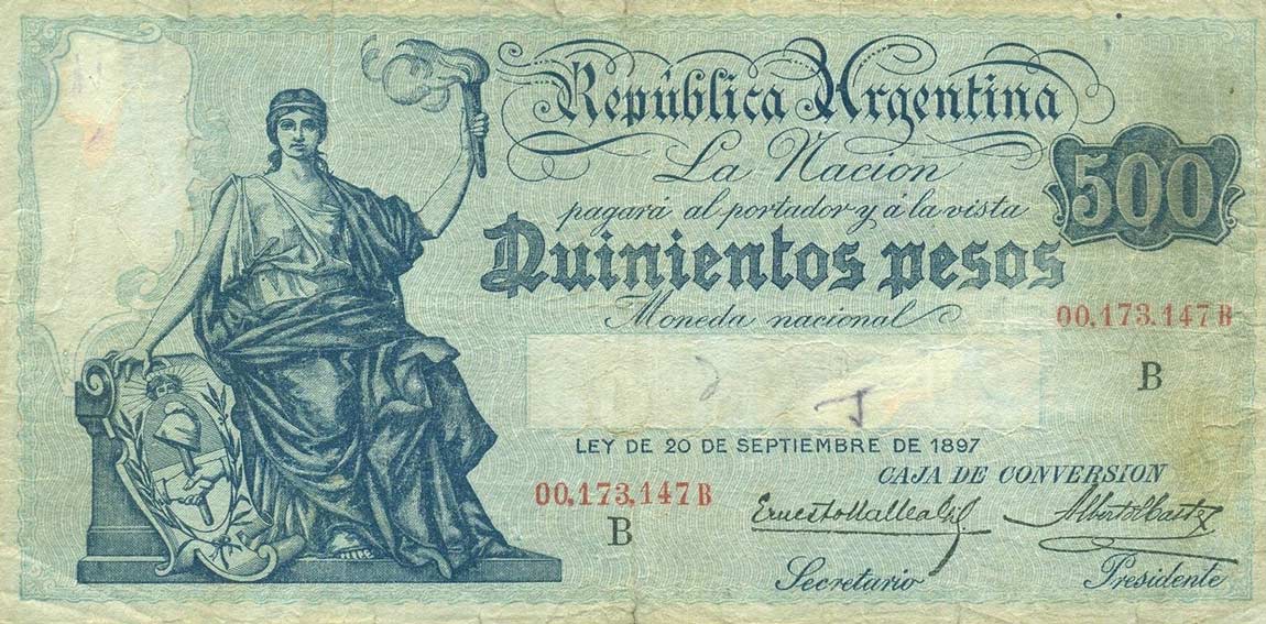 Front of Argentina p248b: 500 Pesos from 1929