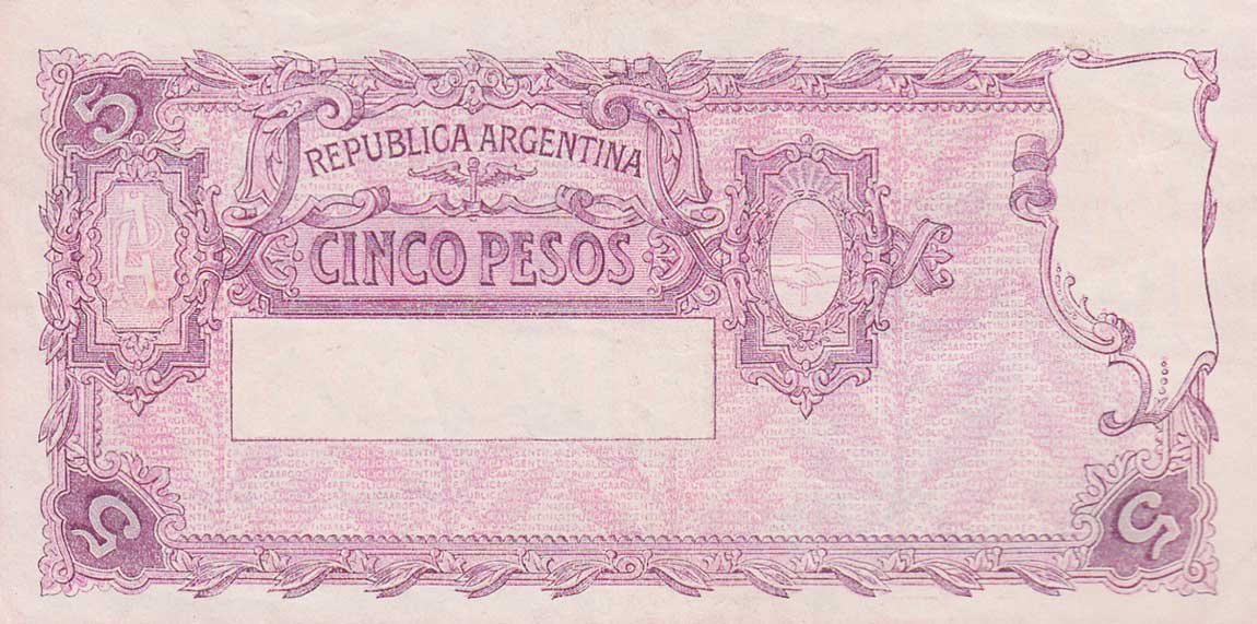 Back of Argentina p252c: 5 Pesos from 1935